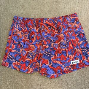 cotopaxi Red & Purple Abstract Print Women’s Athletic Shorts/ drawstring